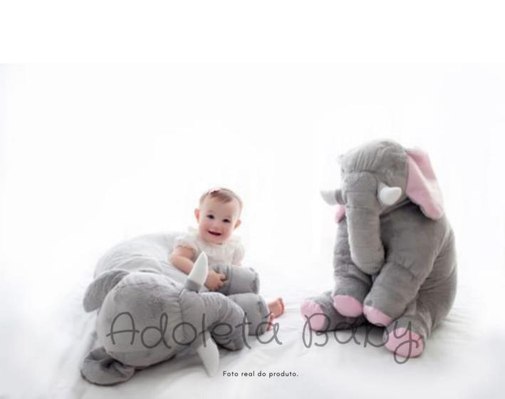 Imagem de Almofada Travesseiro Elefante Bebê Pelúcia Cinza 80cm