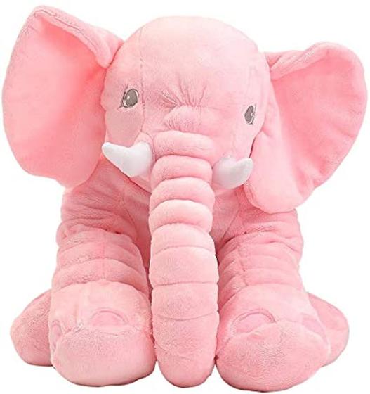 Imagem de Almofada Travesseiro Elefante Bebê Pelúcia Cinza com Rosa 80cm