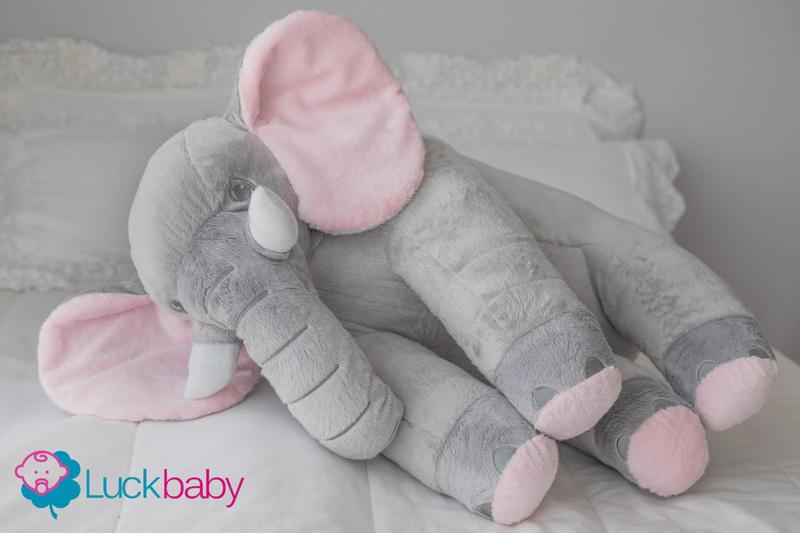 Imagem de Almofada Travesseiro Elefante Bebê Pelúcia Cinza com Rosa 80cm