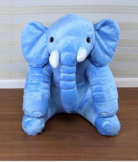 Imagem de Almofada Travesseiro Elefante News Bebê Dormir Pelúcia Azul 64cm