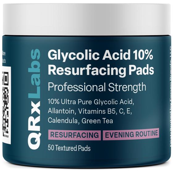 Imagem de Almofadas de Ácido Glicólico QRxLabs 10% - Controle de Rugas para Rosto e Corpo