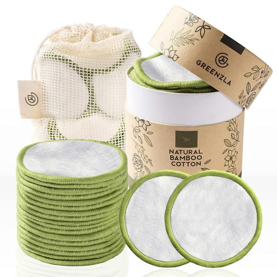 Imagem de Almofadas Removedoras de Maquiagem Greenzla - Reutilizáveis (20 Unidades) com Bolsa de Lavagem