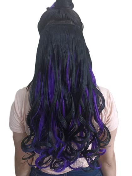 Imagem de Alongamento Aplique Tic Tac Ondulado Preto Com Roxo 60Cm