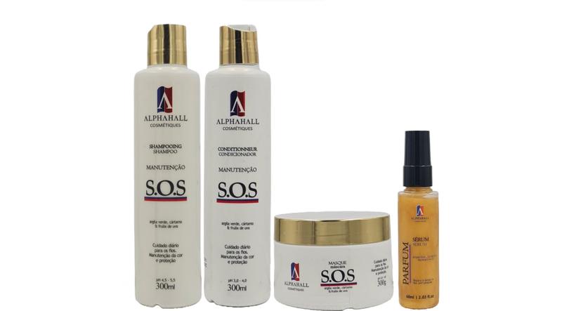 Imagem de AlphaHall S.O.S Shampoo e Condicionador e Máscara e Sérum Ouro