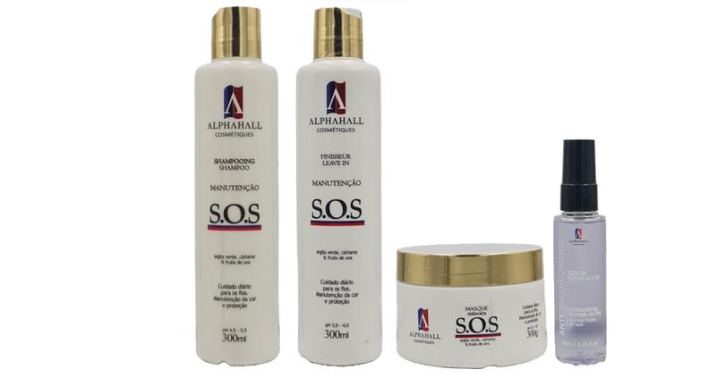 Imagem de AlphaHall S.O.S Shampoo e Máscara e Leave-in e Sérum Antienvelhecimento