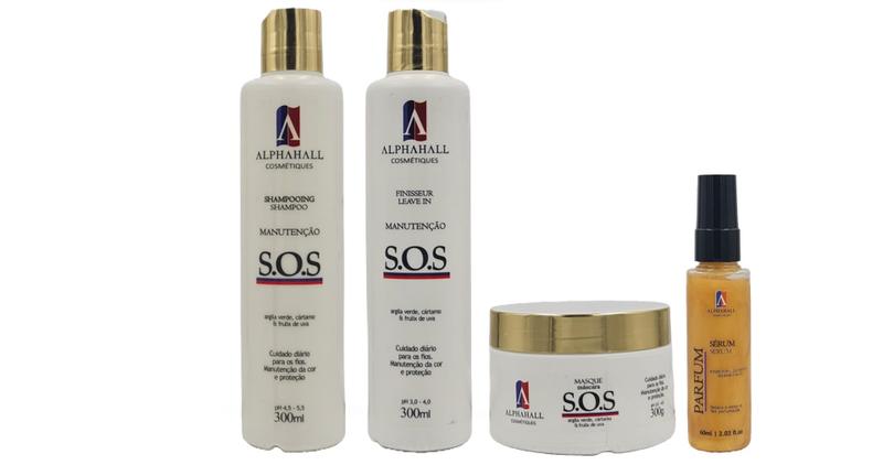 Imagem de AlphaHall S.O.S Shampoo e Máscara e Leave-in e Sérum Ouro