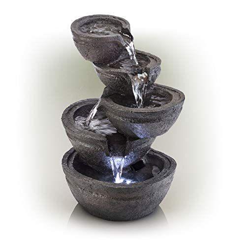 Imagem de Alpine Corporation 13" Alto Interior/Exterior Tabletop Tiering Bowls Fountain com luzes LED