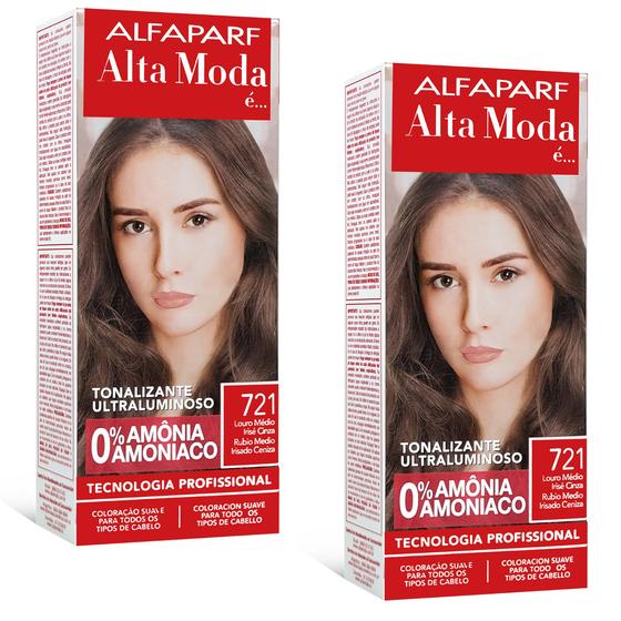 Imagem de Alta Moda Alfaparf kit c/2 Tonalizantes 721 Louro Médio Irisé Cinza 120g