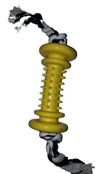 Imagem de Alteres maciço de borracha com cravo com corda - Amarelo - Furacão Pet