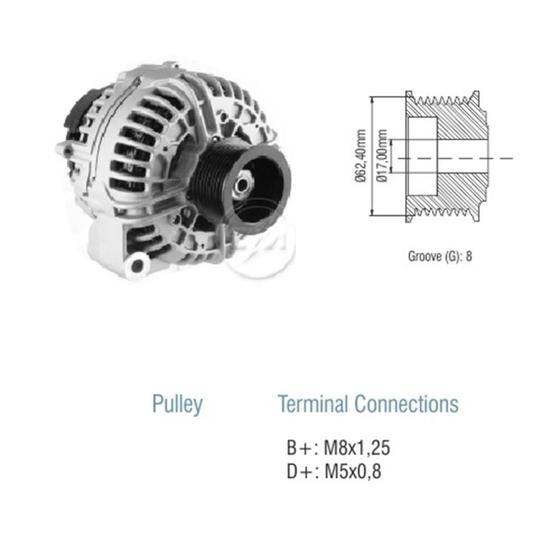 Imagem de Alternador 200A JD 4730 4830 4930 7630 7730 7830 7930 8130 8230 0124625029 0124625030 F00E100154