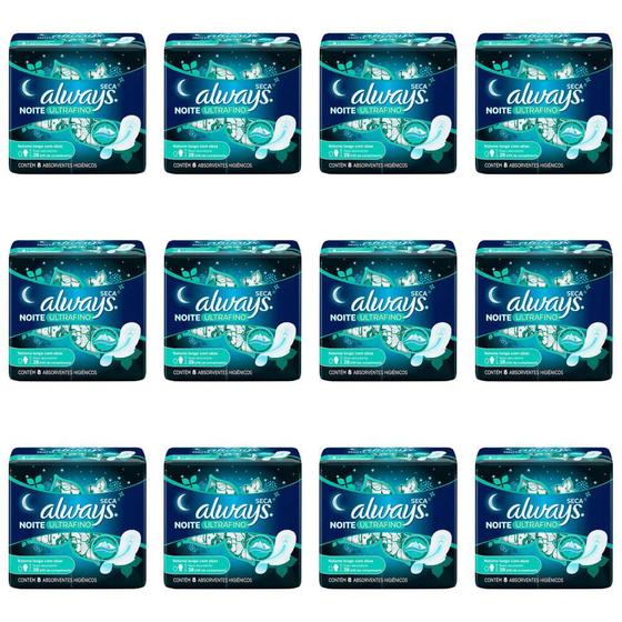 Always C/ Abas Ultrafino Noturno Absorvente C/8 (Kit C/12) Menor preço em Always C/ Abas Ultrafino Noturno Absorvente C/8 (Kit C/12)