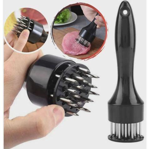 Imagem de Amaciador Batedor De Carne Bife Com Furador Manual Aço Inox.
