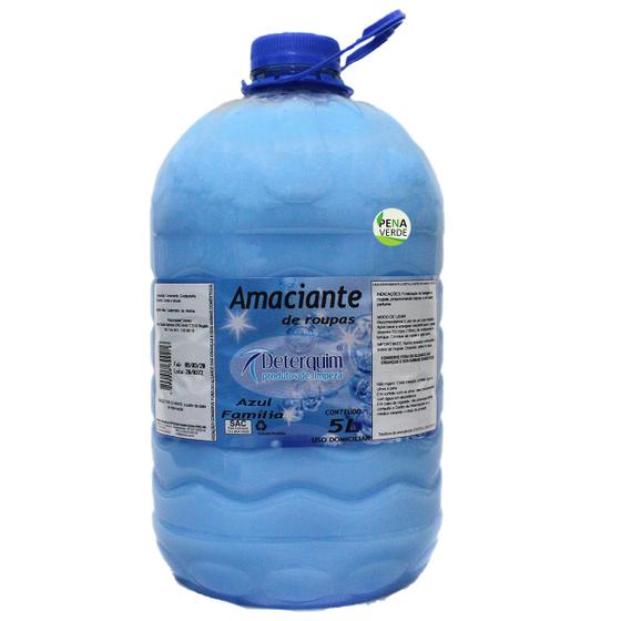 Imagem de Amaciante de Roupas Azul Família  5 litros Deterquim Concentrado Proporciona Maciez e Suave Perfume