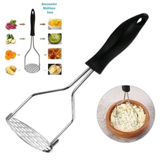 Imagem de Amassador Batata Legumes Feijão Aço Inox Cabo Reforçado 24cm