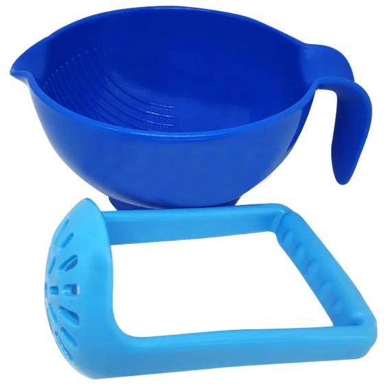 Imagem de Amassador de Papinha de Silicone com Recepiente de PP Azul Para Introdução Alimentar do Bebê