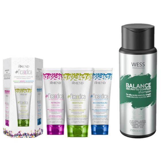 Imagem de Amend Kit Fica a Dica - 3 prod. + Wess Shampoo Balance250ml