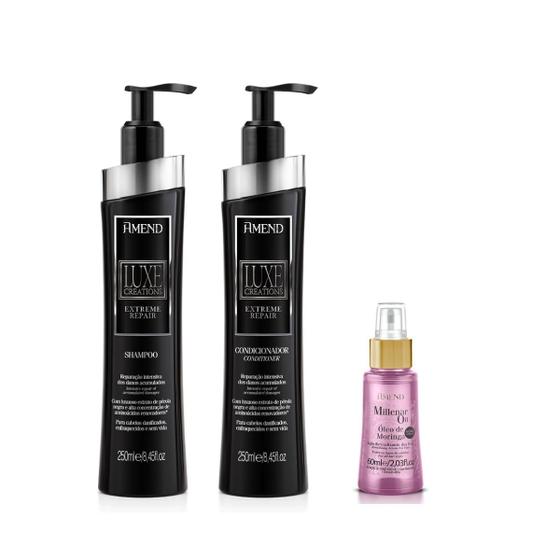 Imagem de Amend Luxe Creations Extreme Repair Sh 250ml + Cond 250ml + Millenar Oil Moringa 60ml