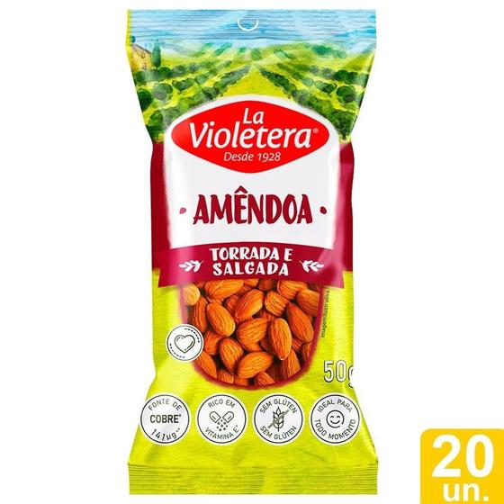 Imagem de Amêndoa La Violetera Torrada Salgada 50g - Embalagem com 20 Unidades