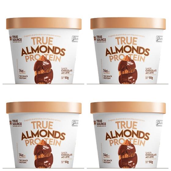 Imagem de Amendoas Almonds Protein Sabor Chocolate ao Leite de 50g True Source Kit com 04 Unidades