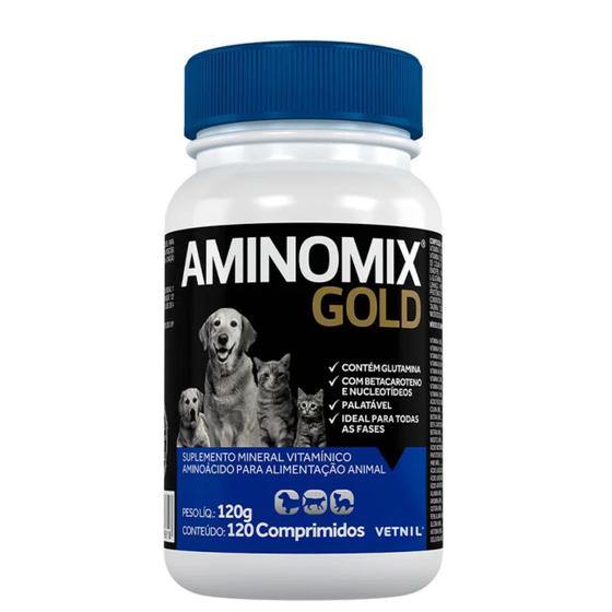 Imagem de Aminomix Gold Vetnil Suplemento Vitamínico para Cães e Gatos 120 Comprimidos