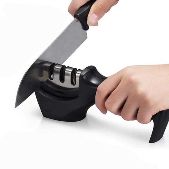 Amolador Afiador De Facas Em Aço Inox Com 3 Afiadores - ENVIO IMEDIATO Menor preço em Amolador Afiador De Facas Em Aço Inox Com 3 Afiadores - ENVIO IMEDIATO
