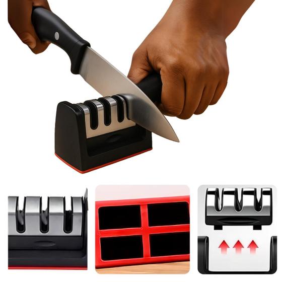 Imagem de Amolador de Facas 3 Estágios Original com Acabamento Inox