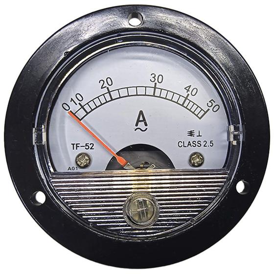 Imagem de Amperímetro Analógico 52mm Painel Medição Direta Redondo 50a Corrente Alternada