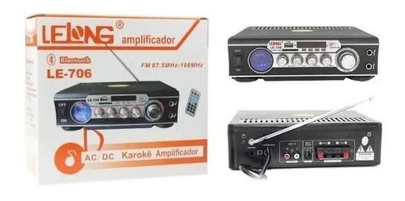 Imagem de Amplificador Áudio Stereo Bluetooth Le-706 Karaokê Fm Mp3