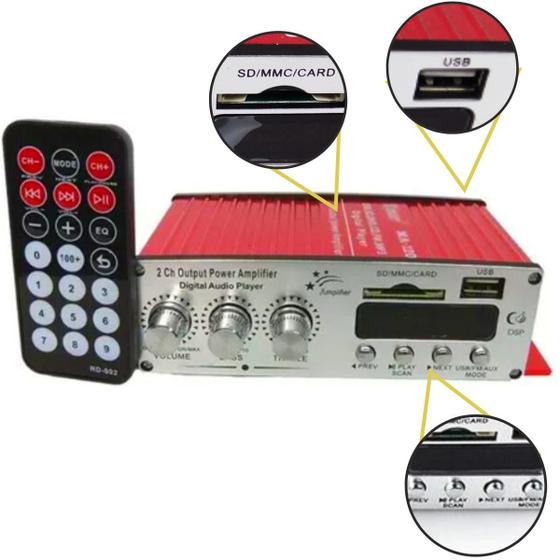 Imagem de Amplificador De Áudio Som Receiver Bluetooth Karaoke Com Mp3 Usb Fm Fonte Bivolt