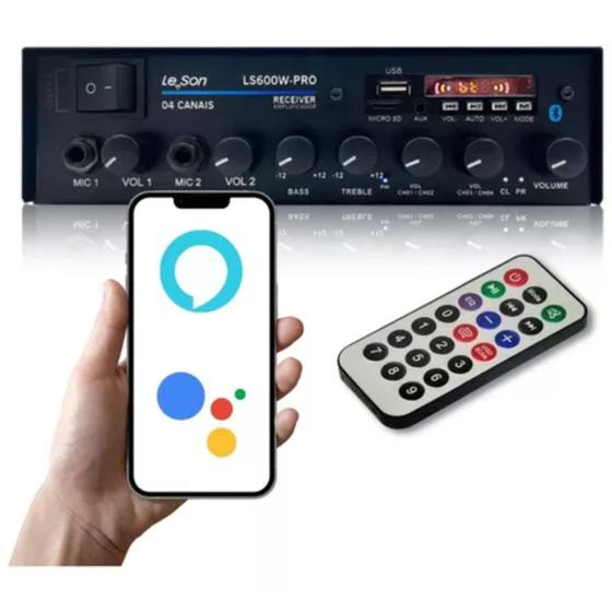Imagem de Amplificador Receiver Bluetooth 4 Canais USB, MicroSD, RCA, Auxil LS600 Pro Class D Leson 2AMPLSPRO