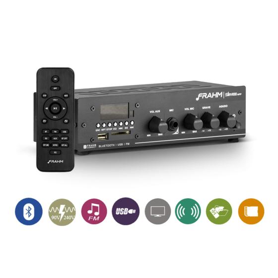 Imagem de Amplificador Receiver de Som Ambiente Frahm Slim 1000 APP G2 40W RMS Bluetooth, RCA, USB, Cartão SD, Rádio FM - 31841