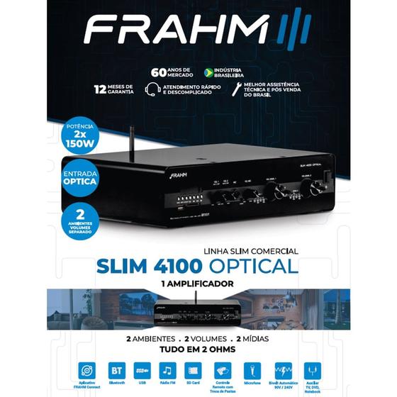 Imagem de Amplificador Som Ambiente Frahm Receiver SLIM 4100 BT 300W