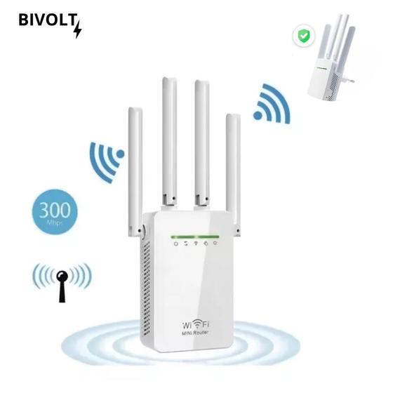 Imagem de Amplifique sua experiência online com o Repetidor de Wi-Fi 4 Antenas Amplificador de Sinal!