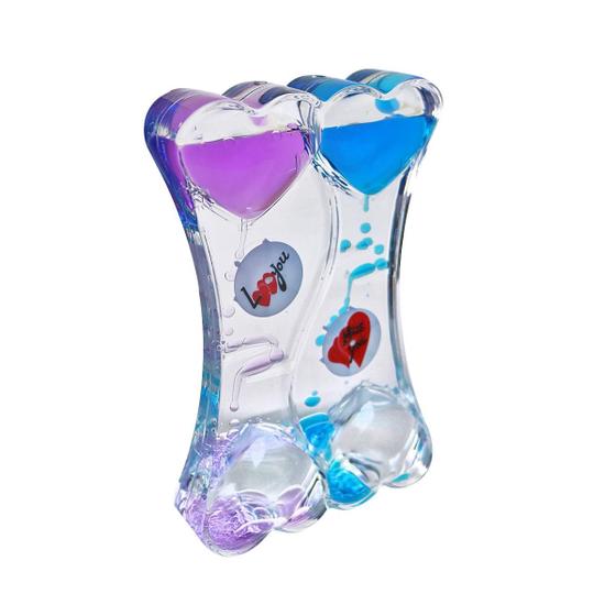 Imagem de Ampulheta de óleo liquido com temporizador coração duplo 14cm