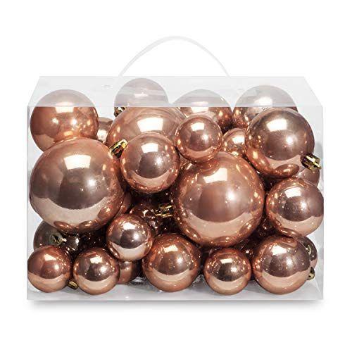 Imagem de AMS 40ct Bola de Natal chapeado enfeites coleção de árvore para a decoração da festa de casamento de férias (pérola de 40ct, ouro rosa)