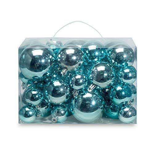 Imagem de AMS 40ct Bola de Natal Plated Ornaments Tree Collection para decoração de festa de casamento de férias (40ct brilho, azul claro)