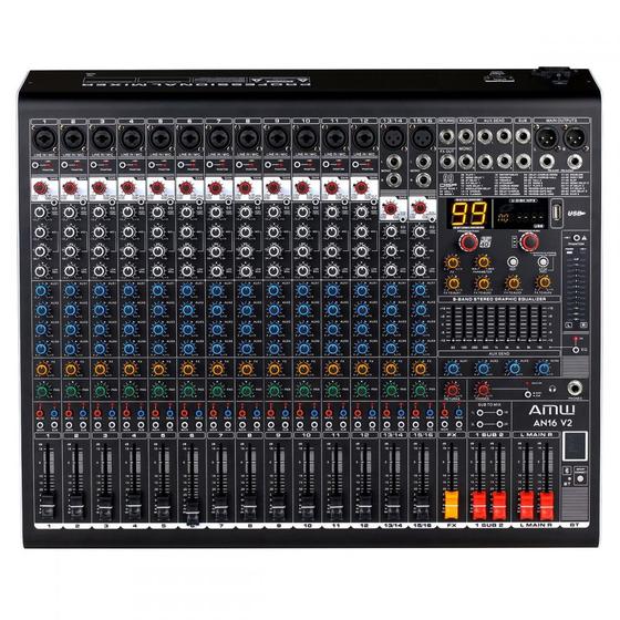 Imagem de AMW AN16 v3 Mesa de Som 16 Canais com 4 saídas Auxiliares DSP 99 EFX BT Interface
