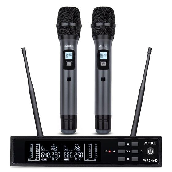Imagem de AMW AU300 v2 Microfone Sem Fio Duplo de Mão Digital UHF WR246D + 2x WM45