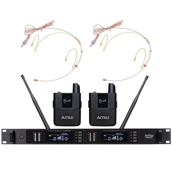 Imagem de AMW BU400 v2 Microfone sem fio Duplo Auricular Digital UHF Rack + Estojo