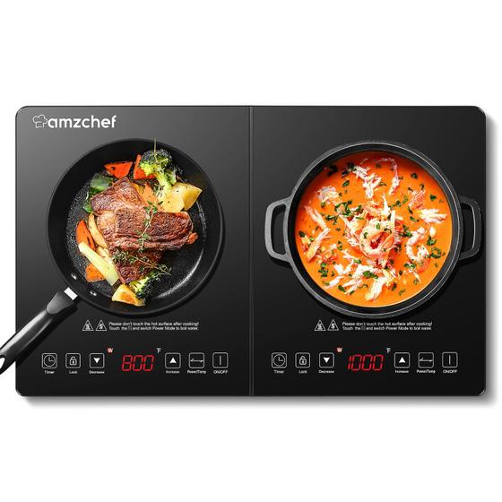 Imagem de AMZCHEF Induction Cooktop 2 Zonas com 1800W, Touch e Temporizador