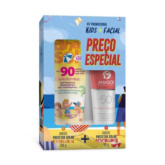 Anasol Kit Promocional Protetor Solar Kids FPS90 + Facial FPS50 60g Menor preço em Anasol Kit Promocional Protetor Solar Kids FPS90 + Facial FPS50 60g