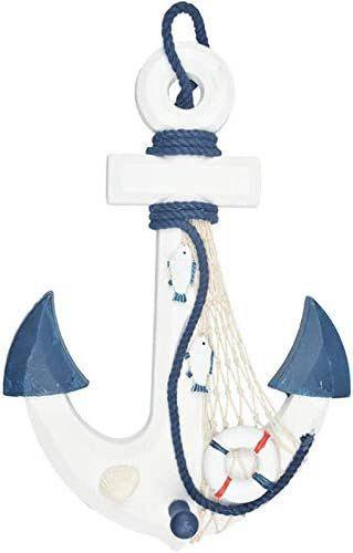 Imagem de Ancora Decorativa Náutica Branco e Azul Marinha 33cm