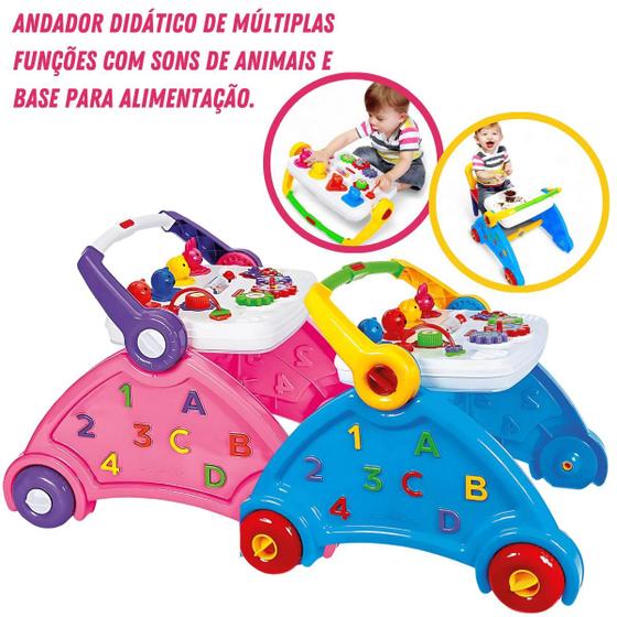 Imagem de Andador Didático Infantil para Bebê Musical 3 Em 1  Som Animais Bandeja e Base Lavável