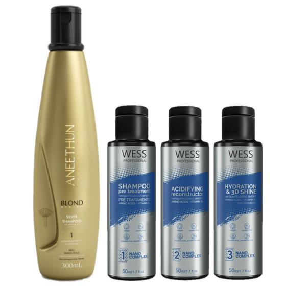 Imagem de Aneethun Blond Silver Shampoo 300ml+Wess Kit Nano Sel. 50ml