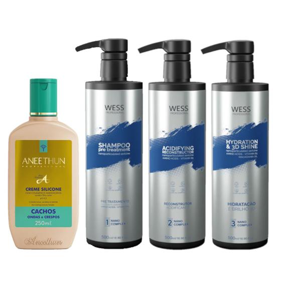 Imagem de Aneethun Creme Linha A Cachos 250ml+Wess Kit Nano Sel. 500ml