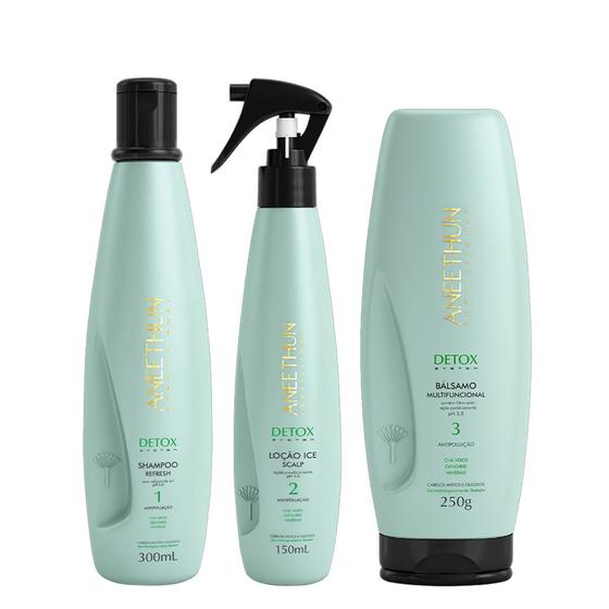 Imagem de Aneethun Detox System Kit Shampoo Refresh Bálsamo Multifuncional e Loção Ice Scalp 150ml