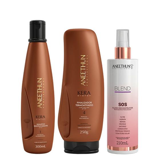 Imagem de Aneethun Kera System Kit Shampoo Finalizador e Blend SOS Fluído Reconstrutor 210ml