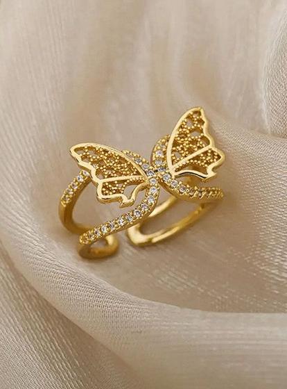 Imagem de Anel ajustável feminino borboleta - banhado a ouro 18k