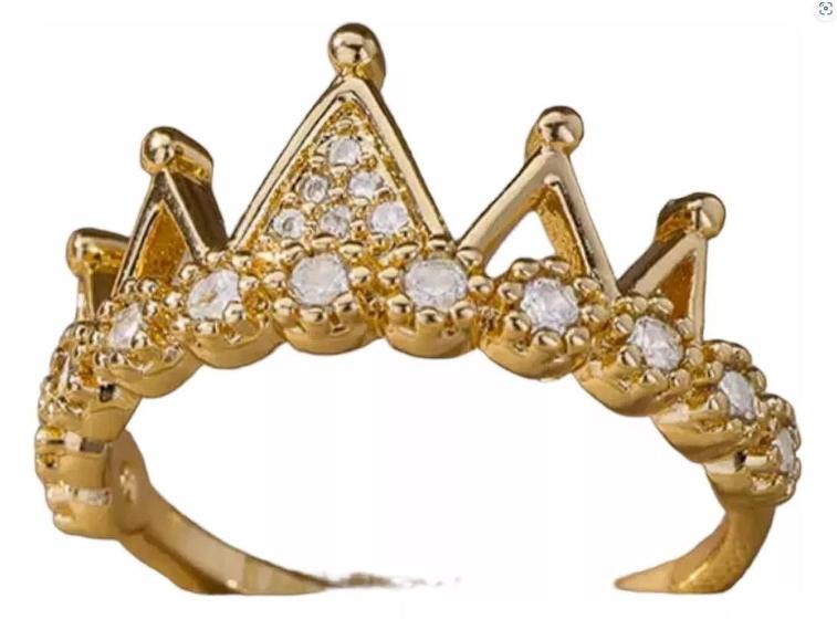 Imagem de Anel Ajustável Feminino Coroa - Banhado A Ouro 18K