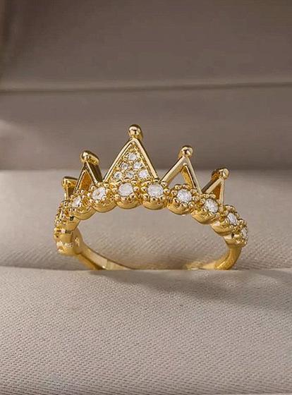 Imagem de Anel ajustável feminino coroa - banhado a ouro 18k